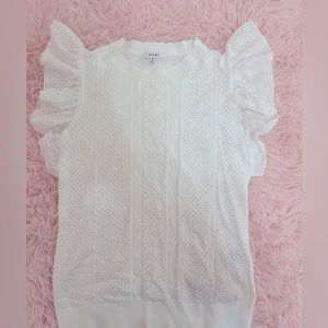 Sioni Women's S White Knit Eyelet
Lace Flutter Sleeve Blouse